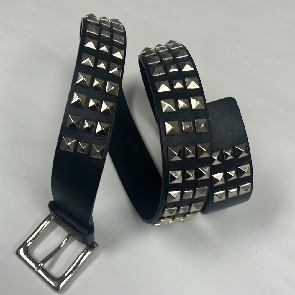Studded Black Leather Belt with Silver Pyramid Studs